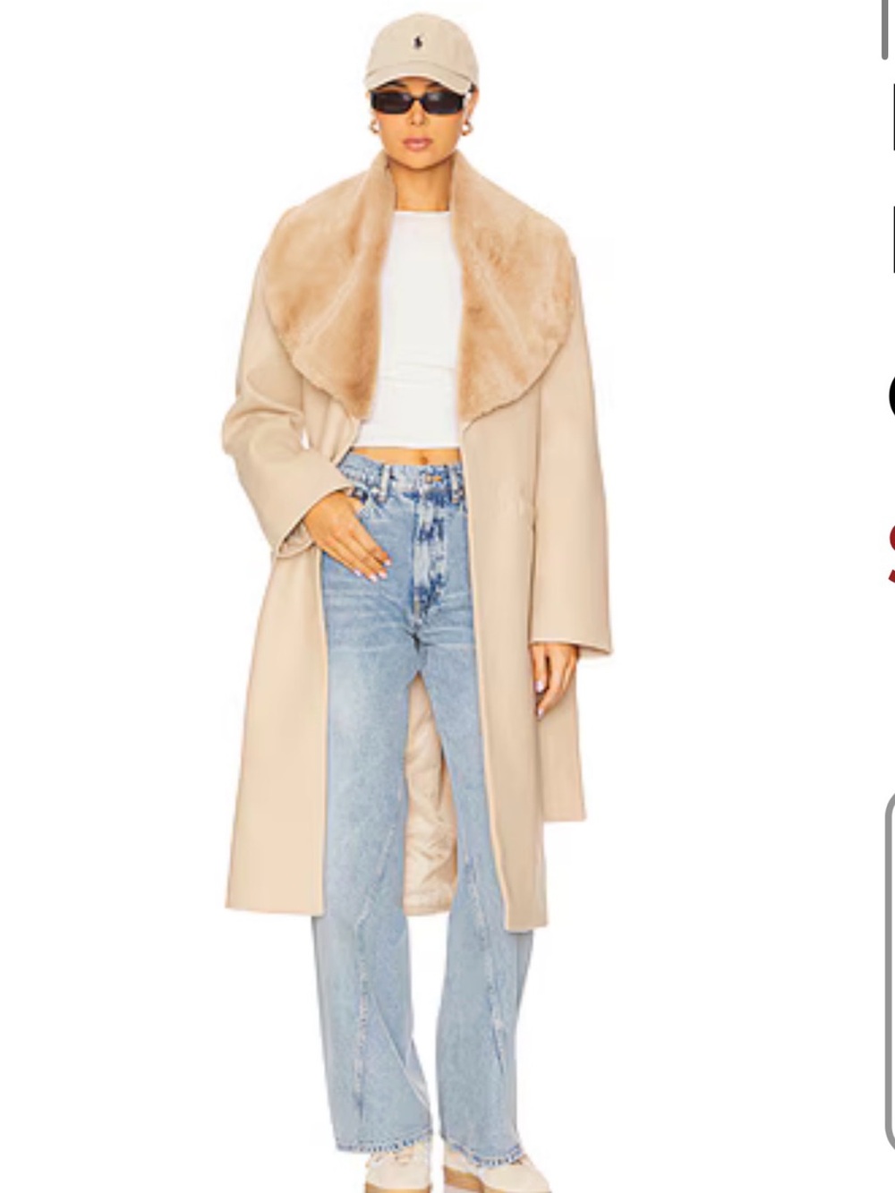 LIONESS Endless Coat in Tan with Faux Fur Collar - Size Large